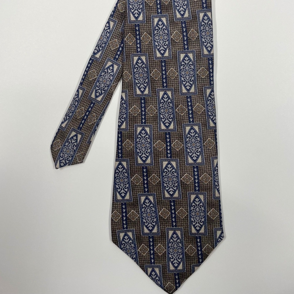 Requirements Brown Blue Geometric Medallion Silk Necktie Mens OS